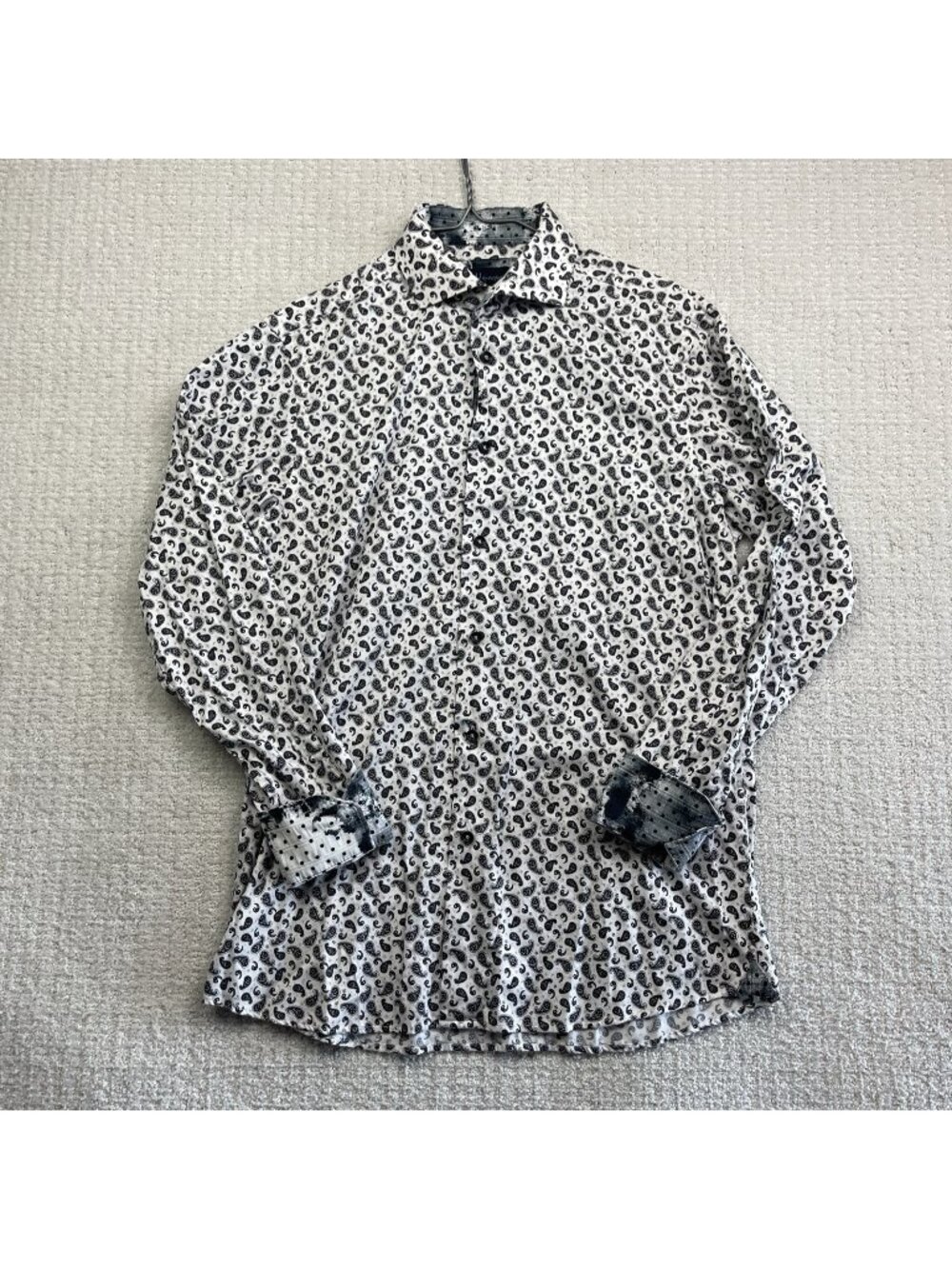 BLU by Polifroni Mens Shirt Sz M Long Sleeve Button Trippy White Print Paisley*